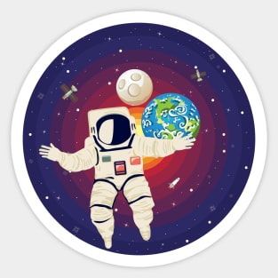 Spaceman and planet Earth Sticker